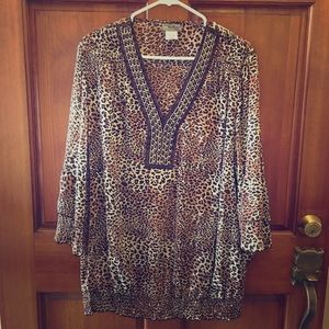 🐆🖤Sheer Leopard Print Top w/Leather/Chain Deco